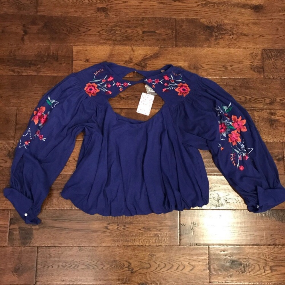 Free People NWT Lita Embroidered Cut-Out Top L